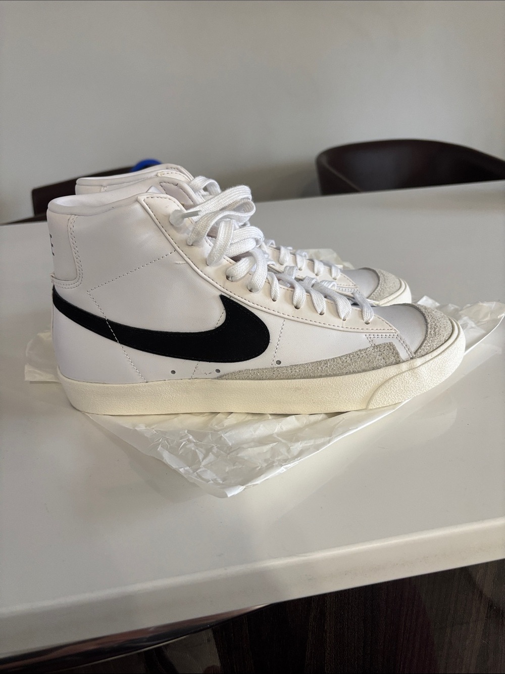 Nike Men’s White High-Top Sneakers with Black Swoosh